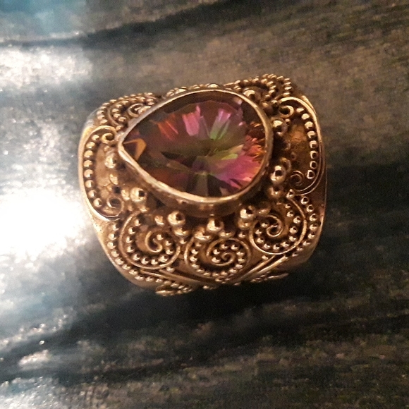 Mystic topaz Bali design Sterling silver teardrop ring sz 5.75 - Picture 8 of 12
